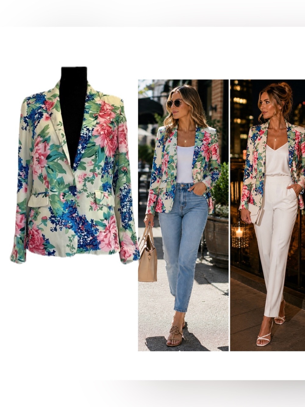 Silvian Heach Floral Lenard Blazer Sz S Italian Designer Jacket Spring Summer